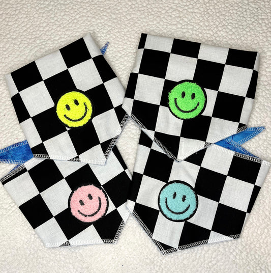 Smiley Check Tie Dog Bandana